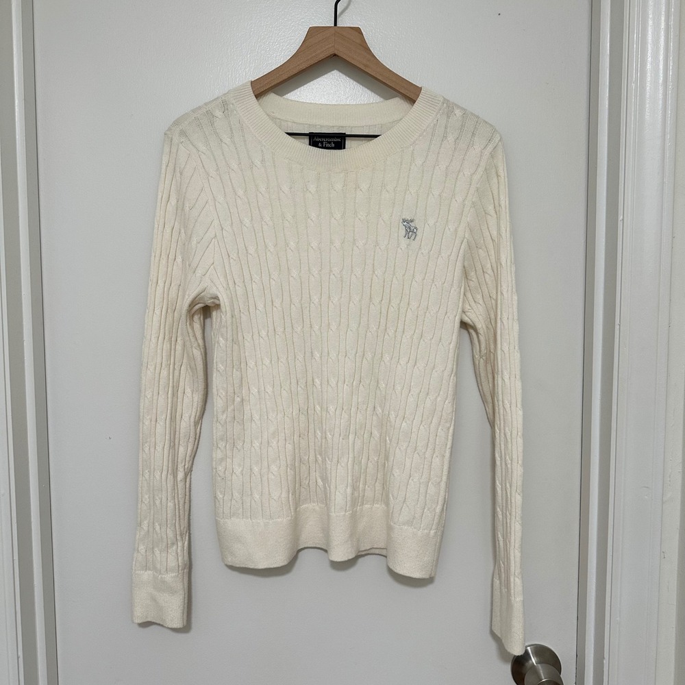 Abercrombie & Fitch | Woman's‎ Y2K Cream Moose Scoop Cable Knit Sweater, Size L